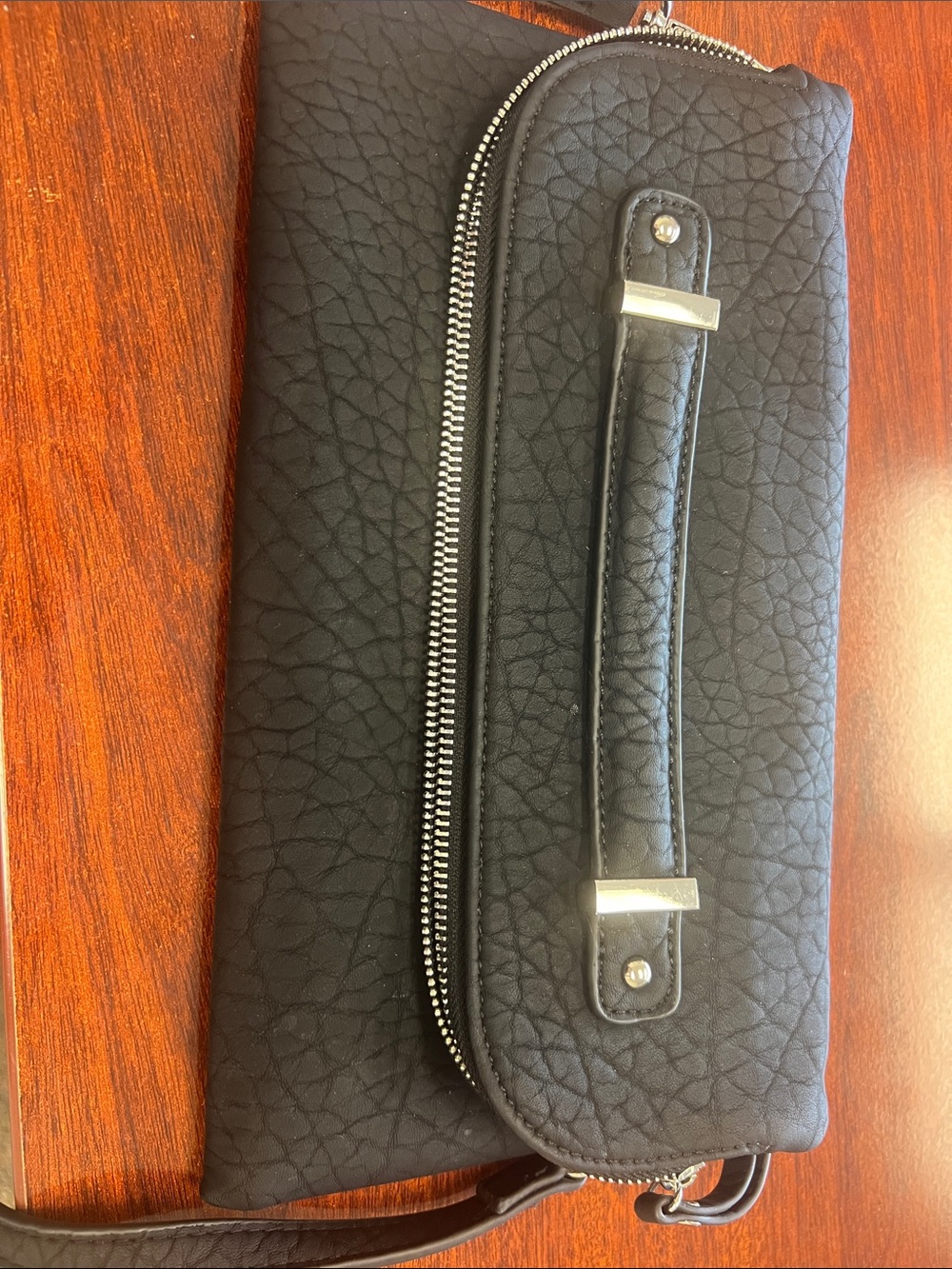 Urban Expressions Black Textured Leather Zip Wristlet with Top Handle